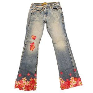 OLD NAVY "Ultra Low Waist Boot Cut Stretch" Size 6 Jeans w/ Hand Sewn Flowers